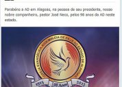 Presidente da CGADB parabeniza AD em Alagoas pelo Facebook